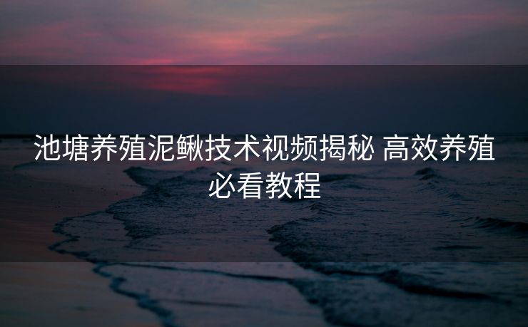 池塘养殖泥鳅技术视频揭秘 高效养殖必看教程