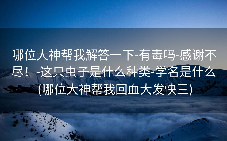 哪位大神帮我解答一下-有毒吗-感谢不尽！-这只虫子是什么种类-学名是什么 (哪位大神帮我回血大发快三)