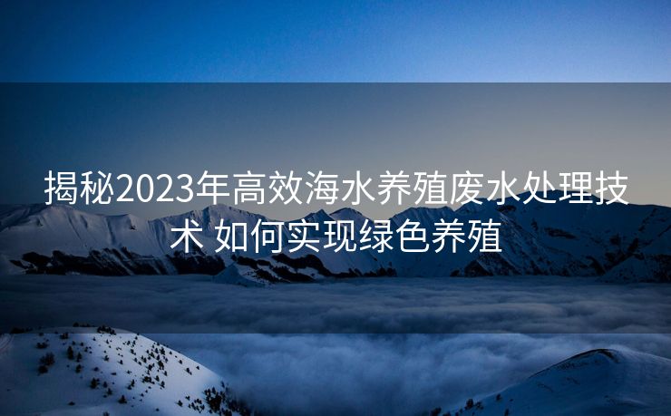 揭秘2023年高效海水养殖废水处理技术 如何实现绿色养殖