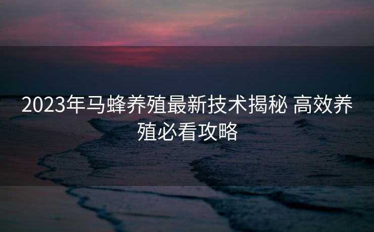 2023年马蜂养殖最新技术揭秘 高效养殖必看攻略