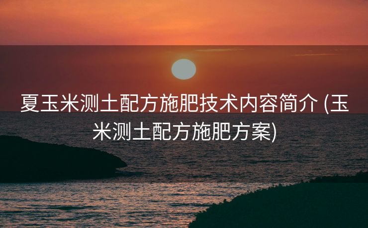 夏玉米测土配方施肥技术内容简介 (玉米测土配方施肥方案)